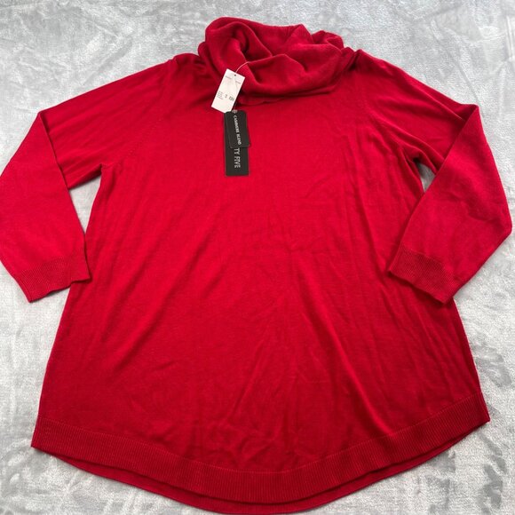 Two Twenty Five Sweater Top Women 1X Red Cashmere Blend Knit Pullover Turtleneck - Picture 1 of 16